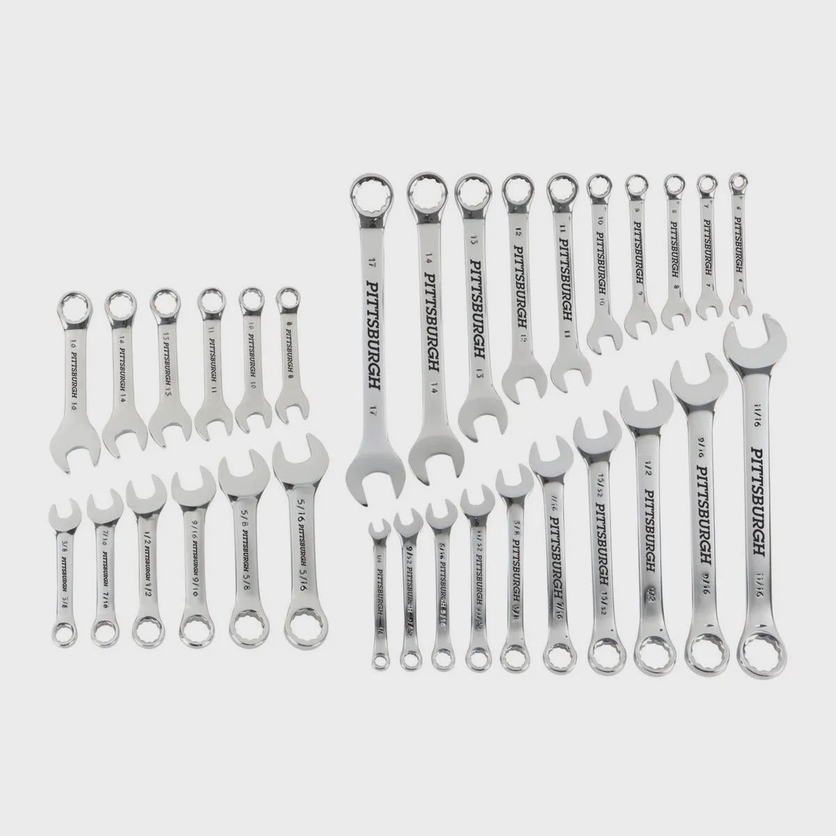 PITTSBURGH Fully Polished SAE and Metric Combination Wrench Set, 32-Piece - Retail $22.99