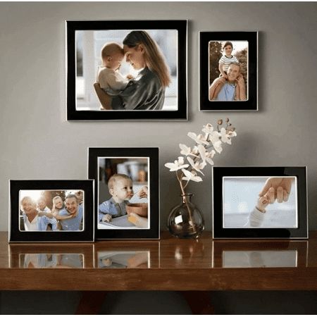 Mikasa Enamel Picture Frame Set of 5  Black/Silver  8x10  5x7  4x6 - Retail $33.00
