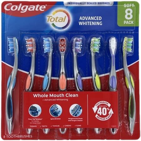Colgate Total Advanced Whitening Whole Mouth Clean Toothbrush  8 Count (Soft) - Retail $17.00