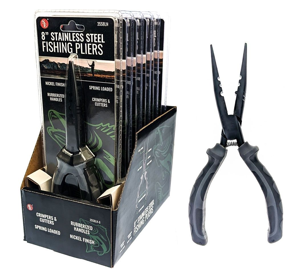 8" Stainless Steel Fishing Pliers with Nickel Finish and Rubberized Handles - Retail $19.99