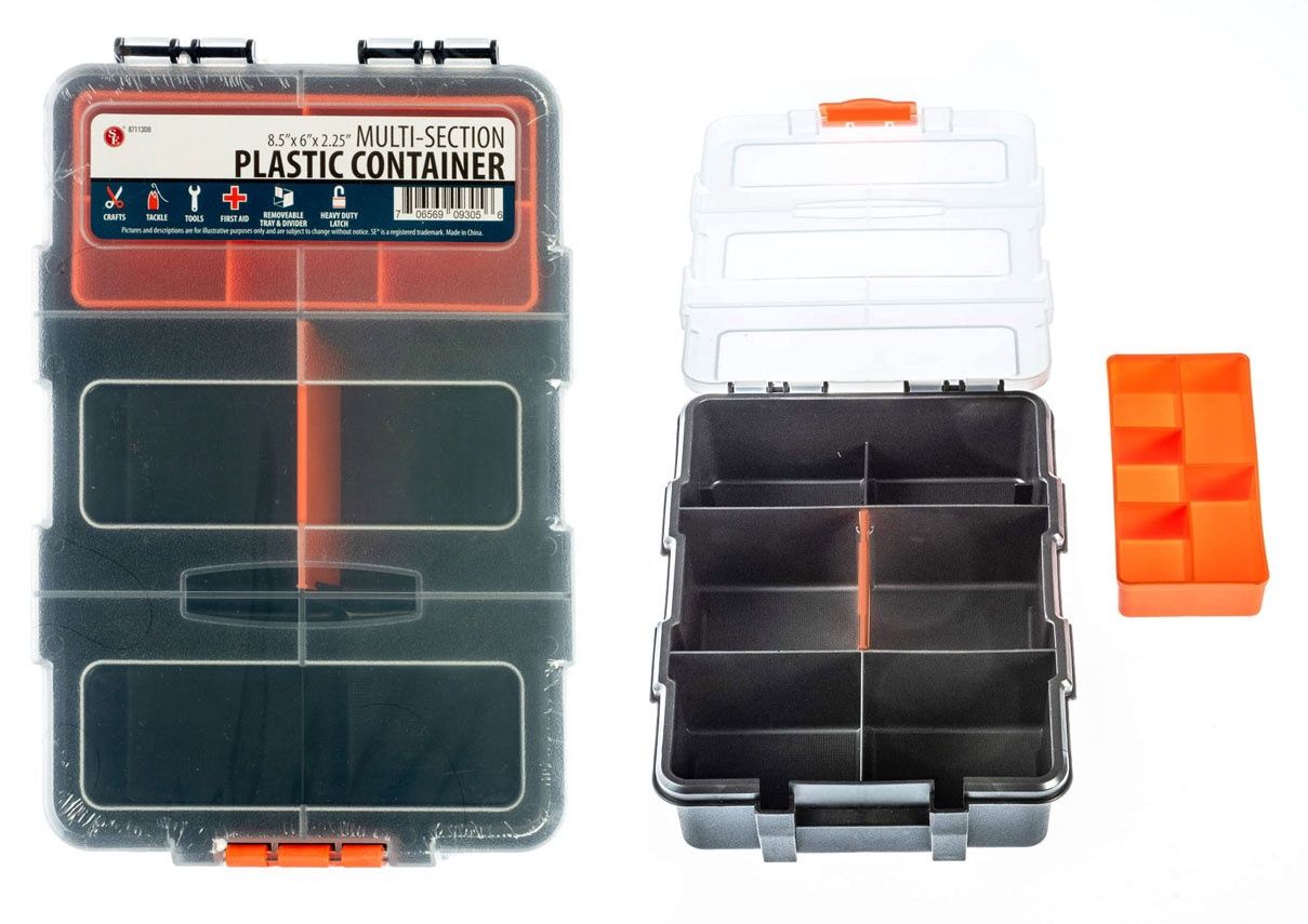 Multi-Section Plastic Storage Box ( 8.1/2" x 6" x 2.3/4") (Removable Tray &amp; Divider)