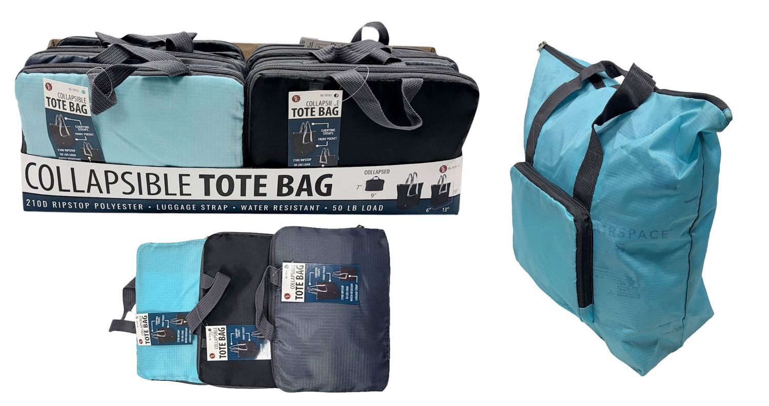 Folding Collapsible Water Resistant Tote Bag With Zipper/Front Pocket,50Lb Load ,Assorted colors(Grey, Black,Blue)