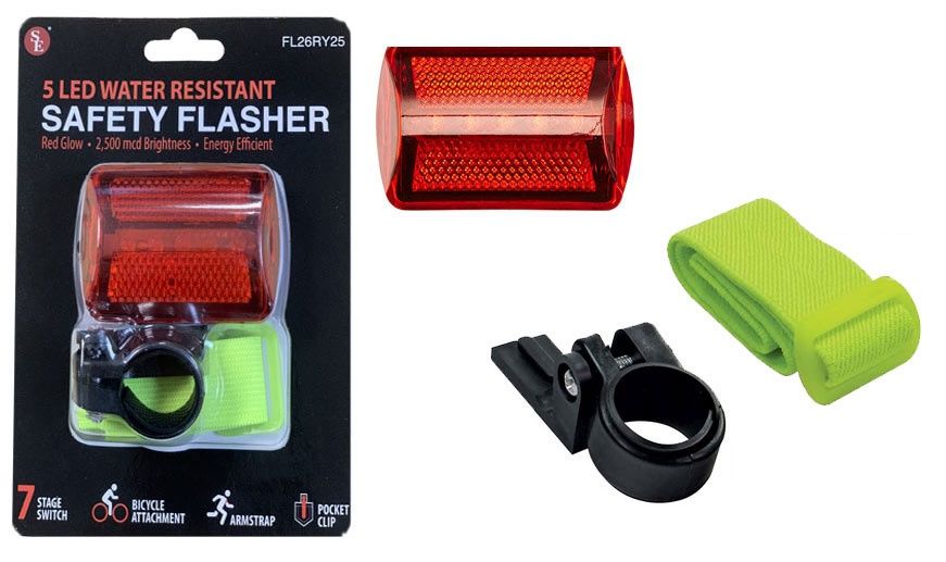 5 LED Water Resistant Red Safety Light/Flasher with Arm &amp; Bike Attachment