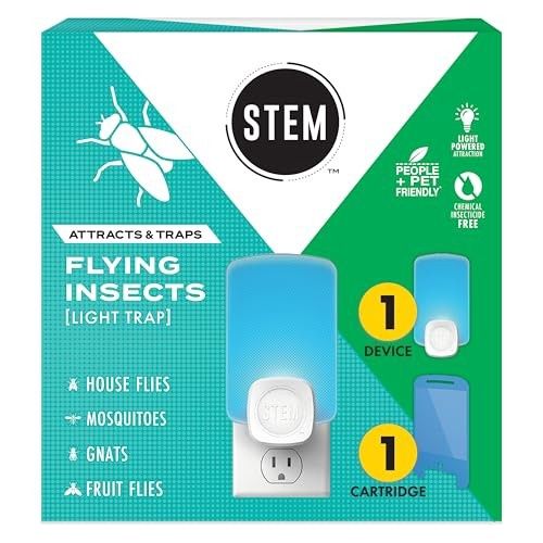STEM Insect Trap - Indoor Fruit Fly &amp; Gnat Pest Control for House, Home and Kitchen, Attracts &amp; Traps Flying Bugs, Soft Blue Light - Includes 1 Plug-in