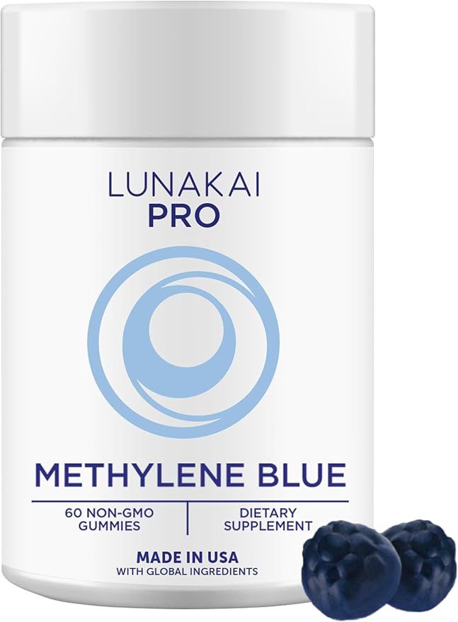 Lunakai USA Made USP Grade Methylene Blue, type: Gummies 20mg with CoQ10 &amp; Vitamin C - Daily Wellness Support, Non-GMO, 60ct