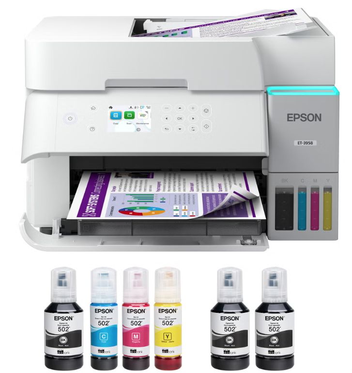 Epson EcoTank ET-3958 Wireless All-in-One Color Supertank Printer, White - Retail $359.99