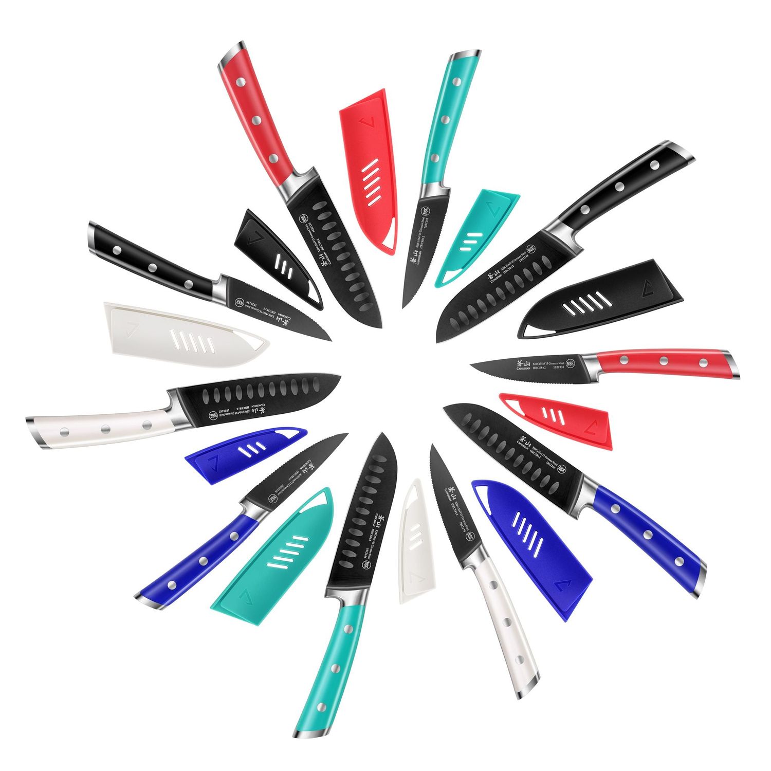 S+ Series 2-Piece Titanium Coated Santoku Starter Knife Set with Sheaths, Forged German Steel - Retail $49.95