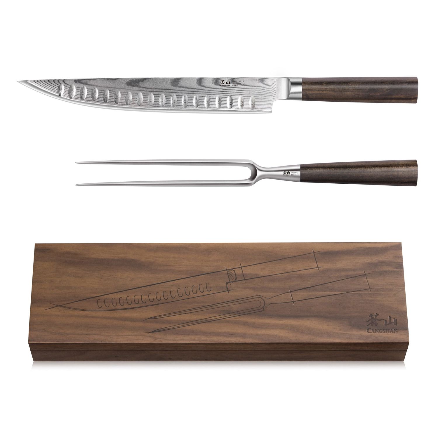 HAKU Series 2-Piece Carving Set with Walnut Box, Forged X-7 Damascus Steel, 501158 - Retail $199.95