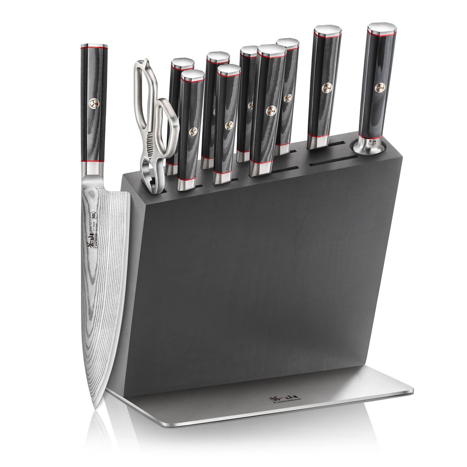 YARI Series 12-Piece Knife Block Set, X-7 Damascus Steel - Retail $749.95