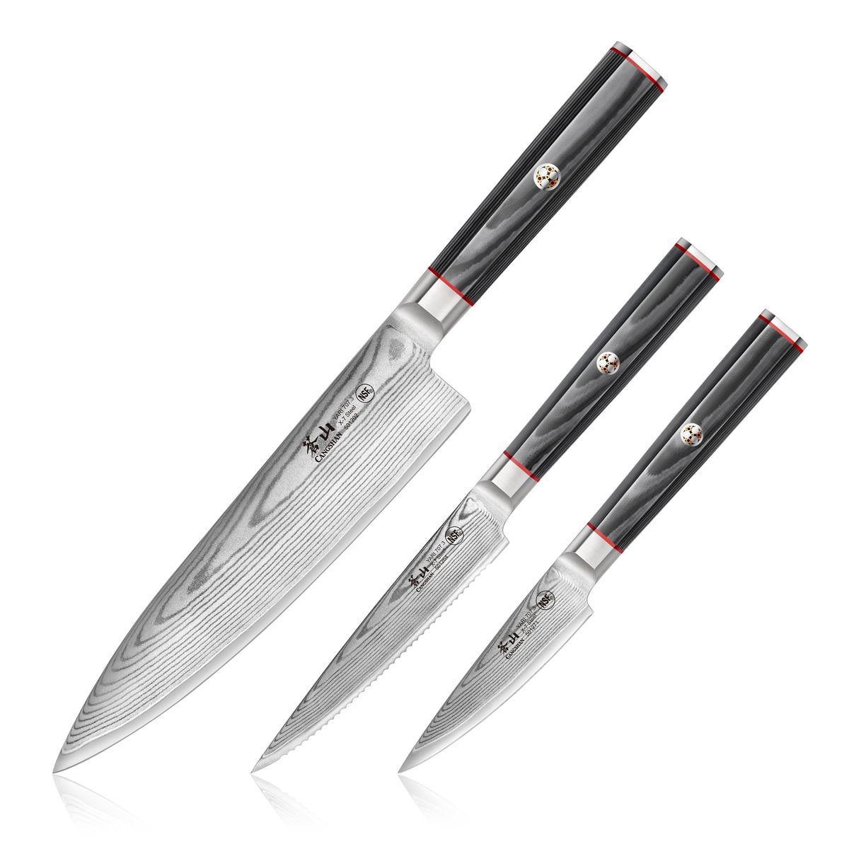 YARI Series 3-Piece Starter Knife Set, X-7 Damascus Steel - Retail $279.95