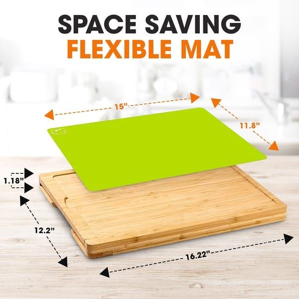 28744 - Cutting Board Set, Bamboo + Flex (Green) - Retail $15.00