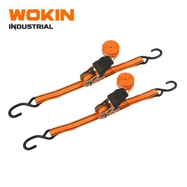 WOKIN 662502 2PCS RATCHET TIE DOWN SET (INDUSTRIAL) (6 inner pk) 25mm x 5m, Zinc plated ratchet, PVC grip - Retail $18.00