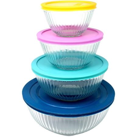 Pyrex 8-piece 100 Years Glass Mixing Bowl Set (Limited Edition) - Assorted Colors Lids - Retail $27.20