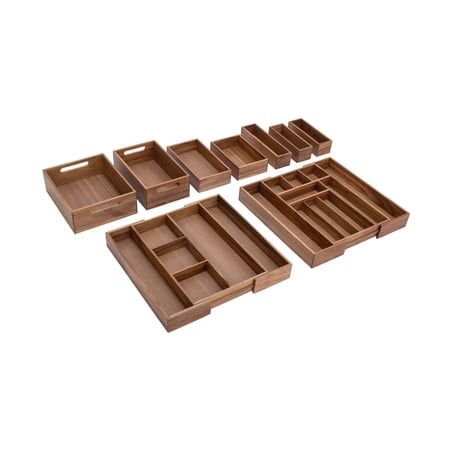 Seville Classics Acaicia Wood Premium Organizer Storage Bins for Kitchen Silverware  Pantry  Closet  Office Desk  Pens  Utensils  Makeup  K Cup  Acacia Wood  Bin Set (9 Piece) - Retail $74.99