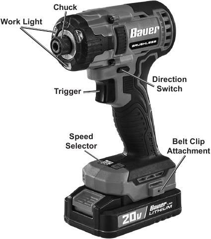 BAUER 2181CR-B 20V Brushless Cordless Impact Driver