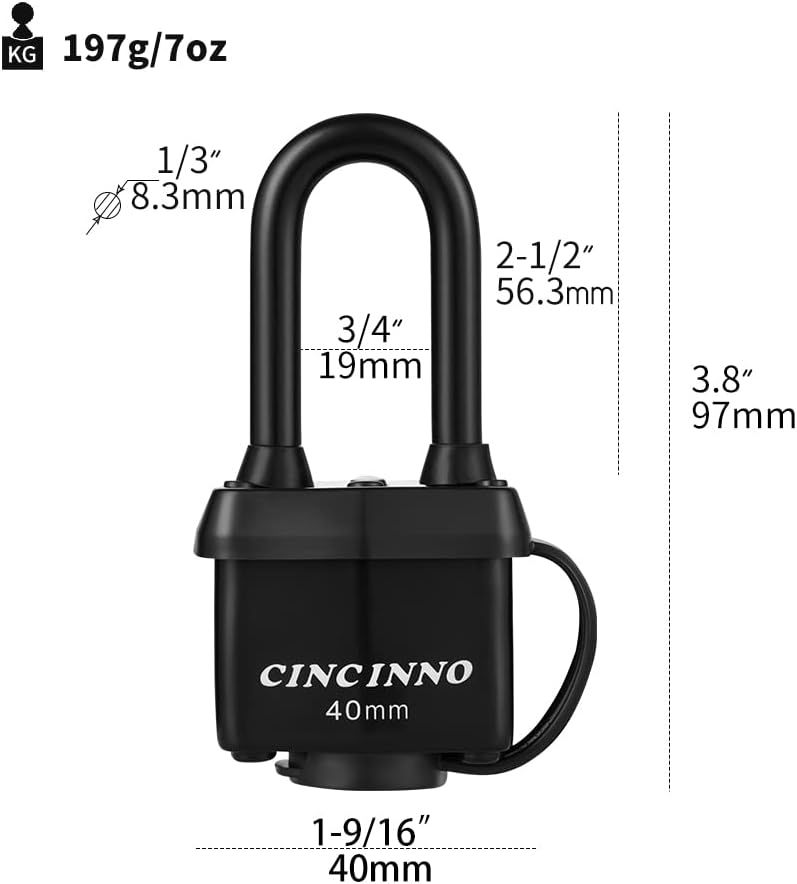 Cincinno Heavy Duty Weatherproof Laminated Padlock w/ Key - 2.2 in. Shackle