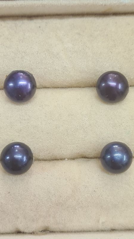 7mm Pearl Earrings - Black/Peacock