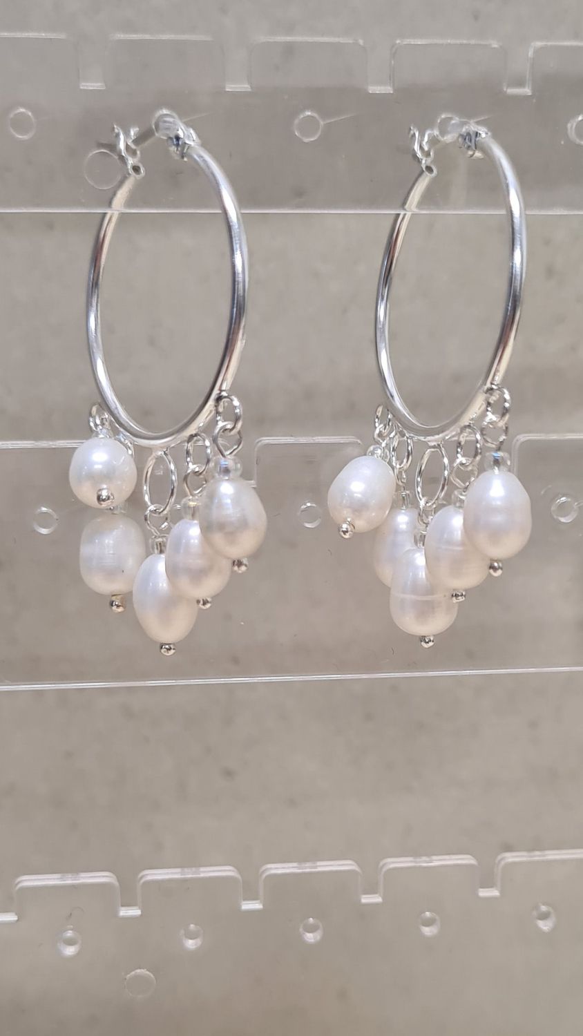 Sterling Silver Hoop Earrings - Fresh Water Pearls
