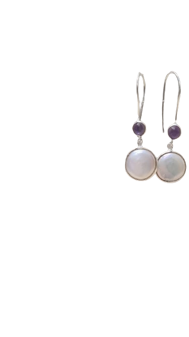 Fresh Water Pearl Dangling Earrings With Gemstone