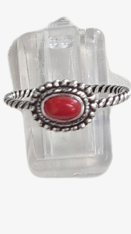 Sterling Silver Oval Ring - Coral