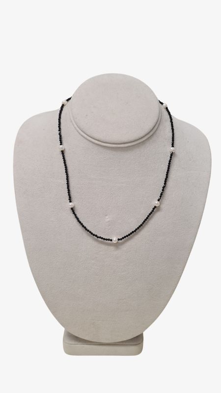 Four Fresh Water Pearl Necklace with Black Spinel Chain