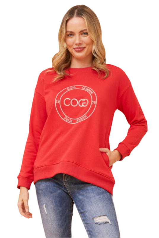 Coco Print Sweater Red