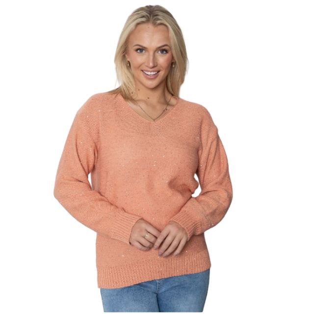 Claire Sequin Knit -Peach