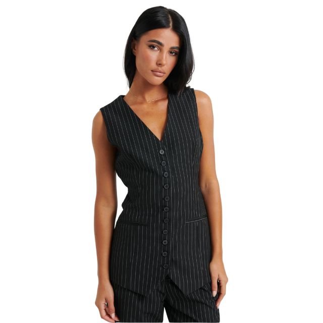 Pinstripe Vest Black