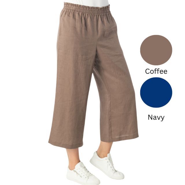 Linen Wide Leg Pants Navy