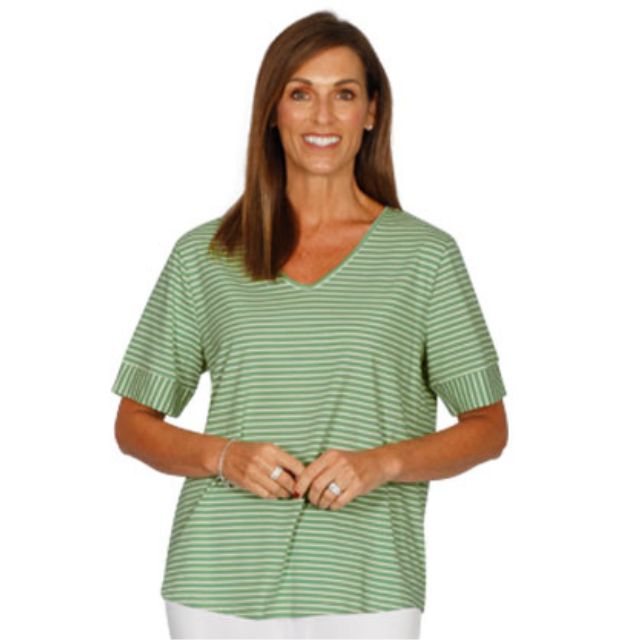 V Neck Tee Green Stripe