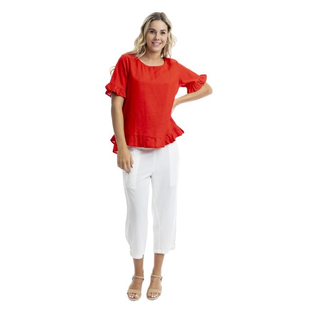 Linen Frill Top Scarlet