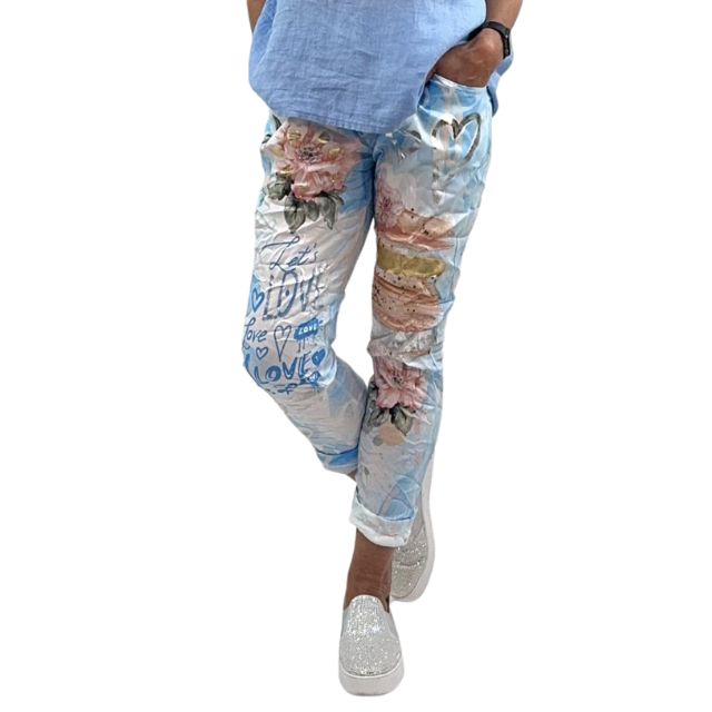 Italian Script Pants Blue