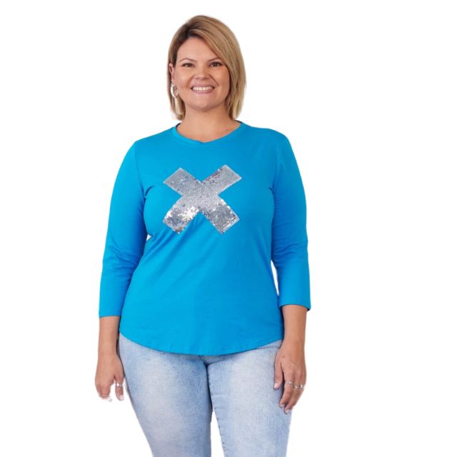 X Sequin 3/4 Tee Blue