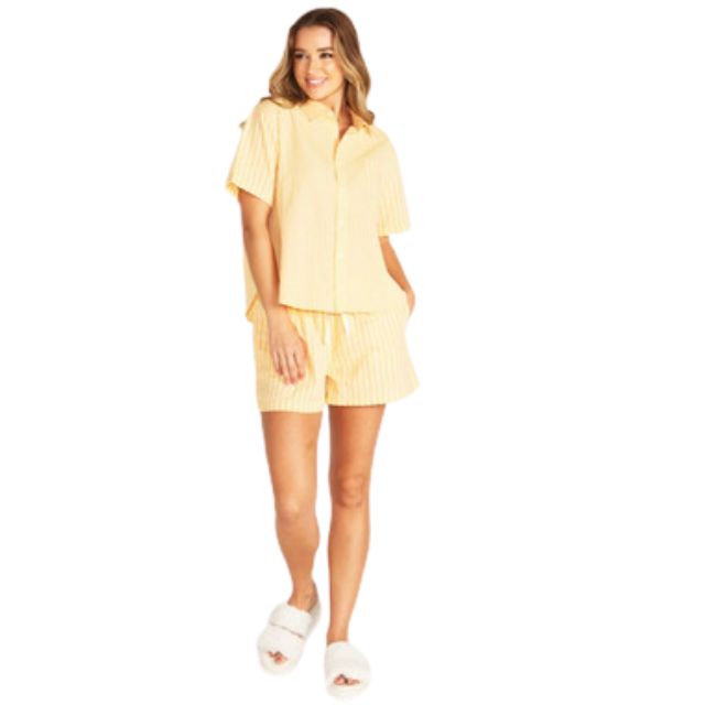 Cotton Shortie Pj Set Yellow Stripe