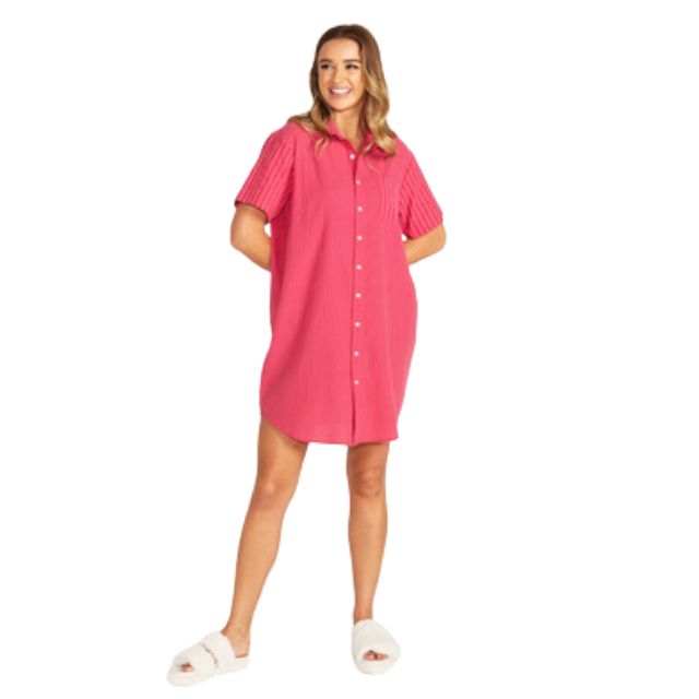 Cotton Night Shirt Pink Stripe