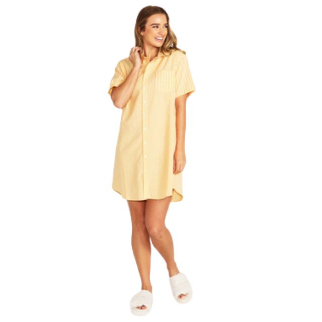 Cotton Night Shirt Pink Yellow Stripe