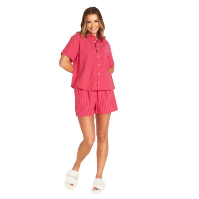 Cotton Shortie PJ Set Pink Stripe