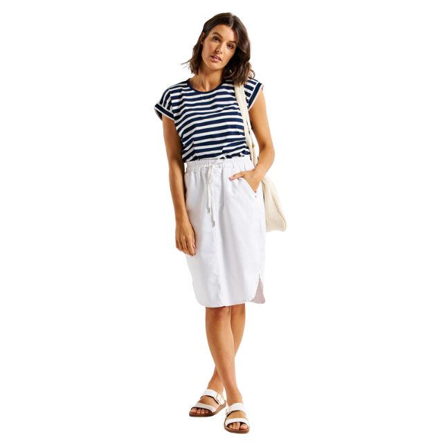 Elasticated Denim Skirt White