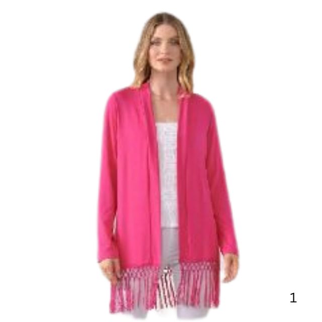Tassel Hem Cardi Hot Pink