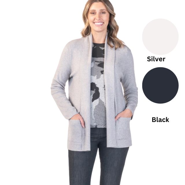 Edge To Edge Cardi with Pockets Silver