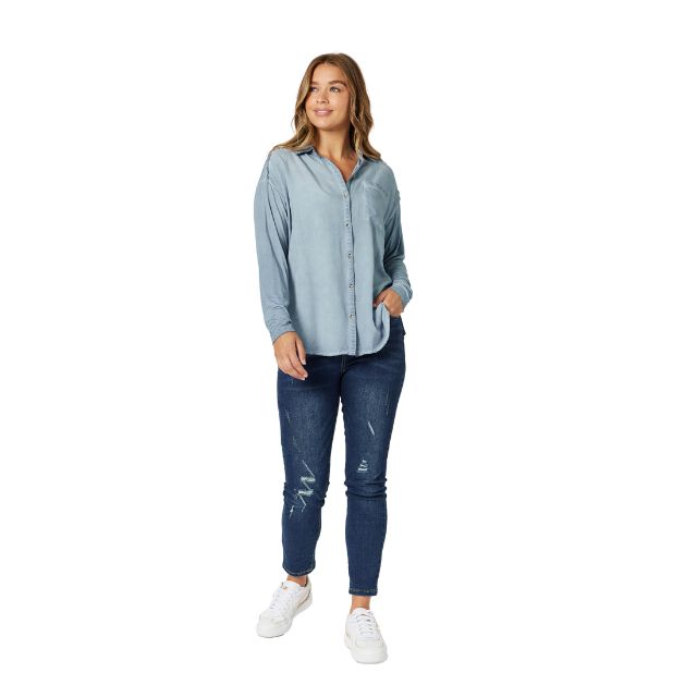 Bonnie Distressed Shirt Blue