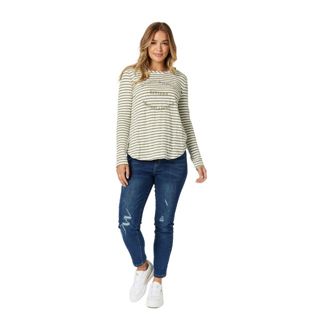 Riviera Top Khaki Stripe
