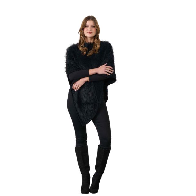 Fluffy Poncho Black