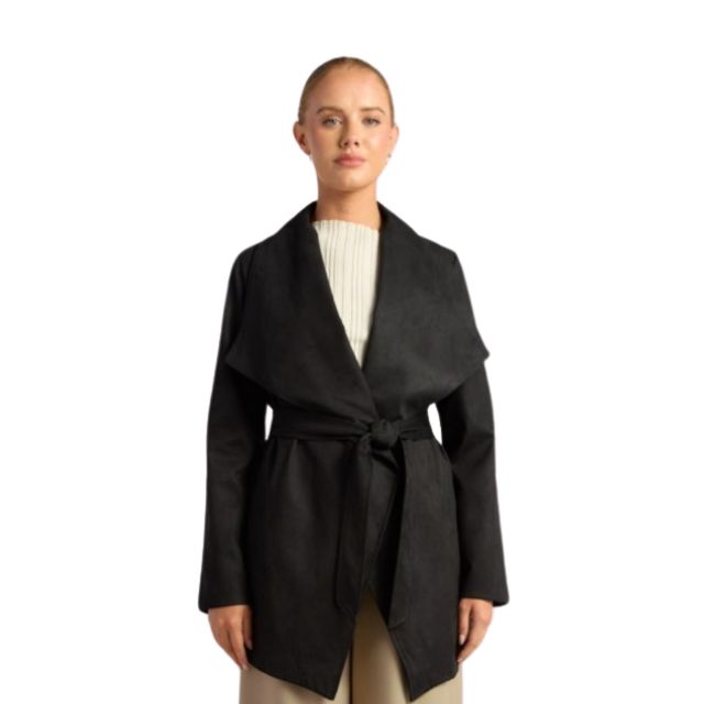 Suede Effect  Belted Jacket Black