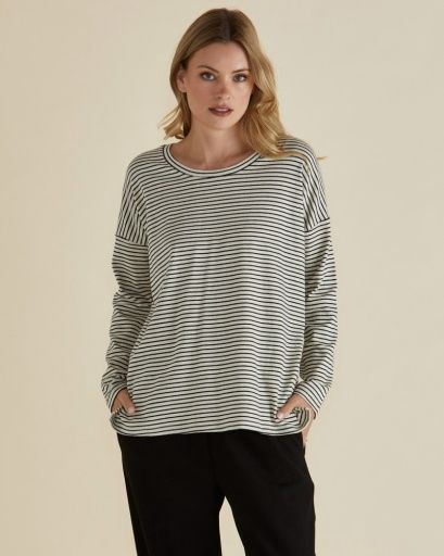 BRIXLEY LONG SLEEVE TOP, Size: 8, Colour: BLACK STRIPE