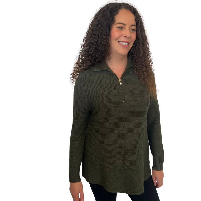 1/4 Zip Soft Knit  Olive