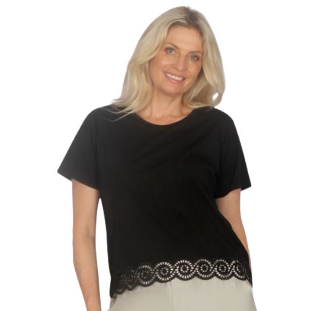 Lace Trim Tee Black