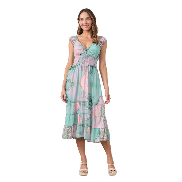 Pink Marble Shirred Dress