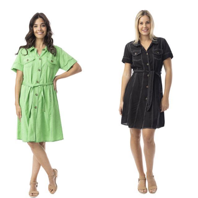 Contrast Stitch Shirt Dress