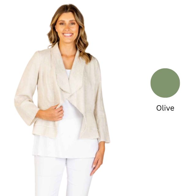 Olive Linen Edge To Edge Jacket